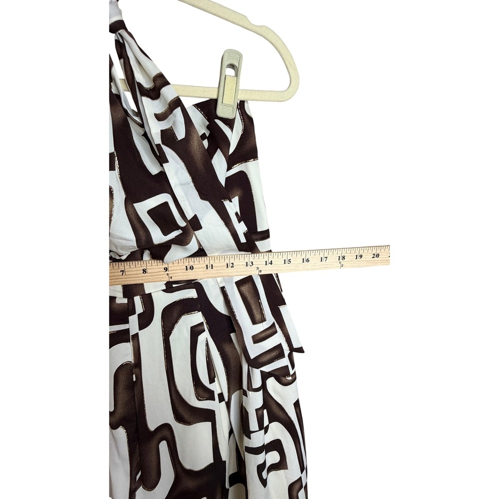 Fashion Nova Womens Brown White Geometric Halter Wide Leg Jumpsuit Large Pocket - Picture 3 of 5